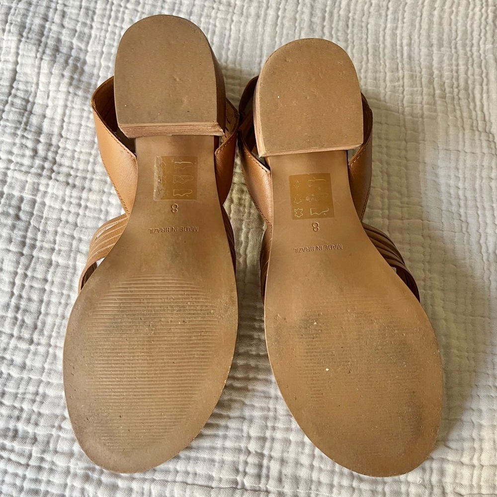 Madewell | Brown Cognac Tan Leather Sandals Heels Strappy - Picture 7 of 12
